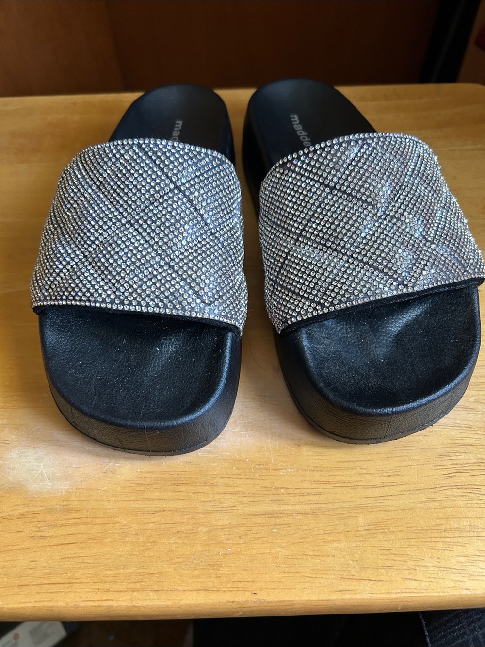 Madden Girl black and silver sparkle sandals in good condition size 6M